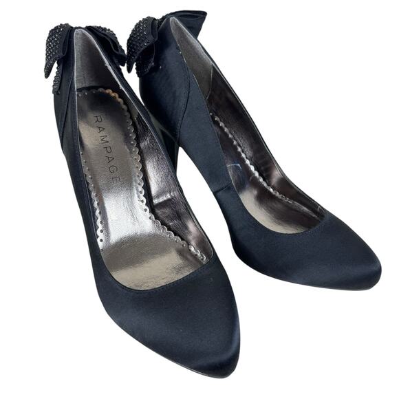 Rampage Normina Black Satin Studded Bow Stilleto Heels Women's Size 10 - Picture 1 of 8
